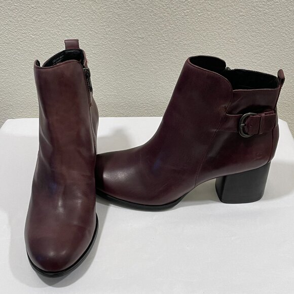 (NEW) BORN "Gillian" Stack Heel Side Zip Ankle Boot, Wine - 10 Medium - Picture 3 of 11